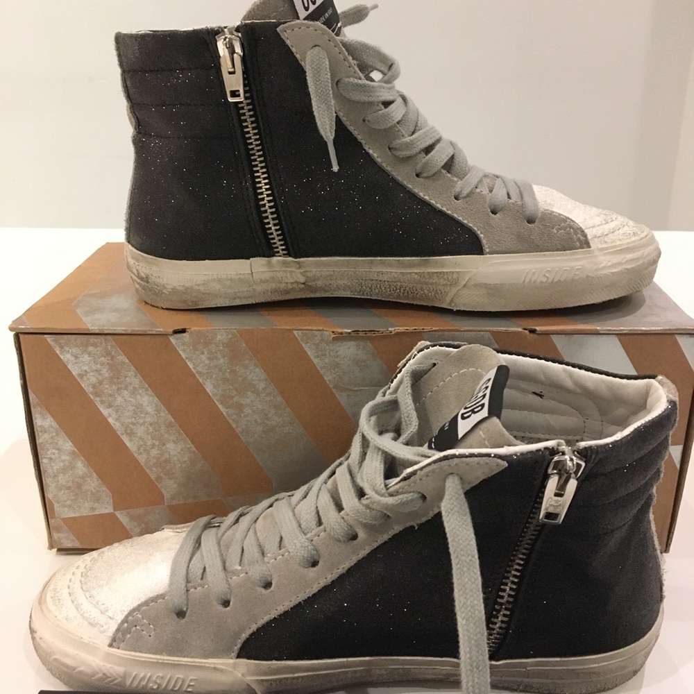 Golden Goose Slide Sneaker Black White Shimmer NIB - Picture 6 of 13